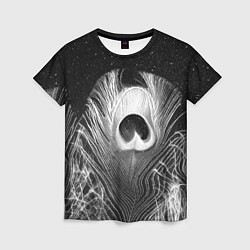 Женская футболка Изогнутые белые перья павлина - чб иллюстрация