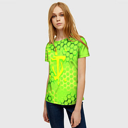 Футболка женская Doom кислотные соты лого, цвет: 3D-принт — фото 2