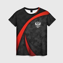 Женская футболка Герб России - черный камуфляж