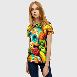 Футболка женская Colorfull skulls and bananas - pop art pattern, цвет: 3D-принт — фото 2