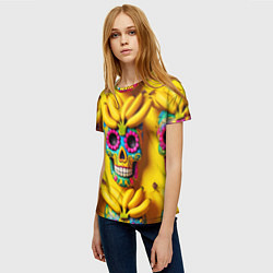 Футболка женская Мексиканские черепа и бананы - паттерн, цвет: 3D-принт — фото 2