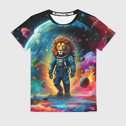 Футболка женская Лев бравый космонавт - неоновый космос, цвет: 3D-принт