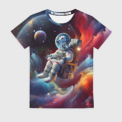 Футболка женская Космонавт далматинец в неоновой галактике, цвет: 3D-принт