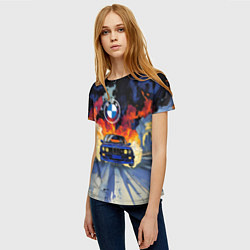 Футболка женская Синяя БМВ за огнем, цвет: 3D-принт — фото 2