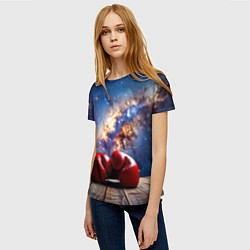 Футболка женская Боксерские перчатки в космосе, цвет: 3D-принт — фото 2
