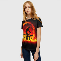Футболка женская Трековый велосипедист в огне, цвет: 3D-принт — фото 2