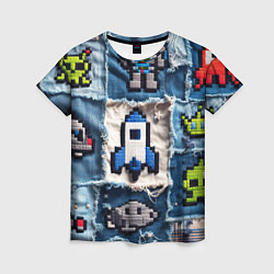 Футболка женская Космический пиксельный корабль, цвет: 3D-принт