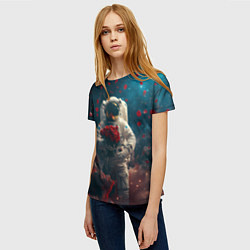 Футболка женская Космонавт с букетом роз, цвет: 3D-принт — фото 2