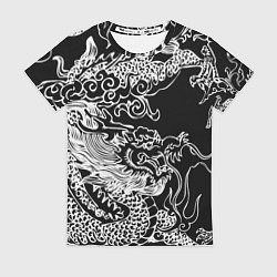 Женская футболка Белый дракон на черном