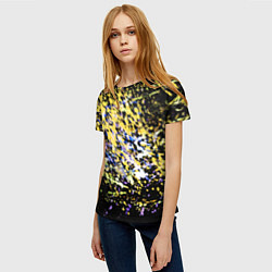 Футболка женская Желто синяя краска на черном, цвет: 3D-принт — фото 2