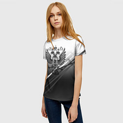 Футболка женская Герб России градиент в полосами серый, цвет: 3D-принт — фото 2