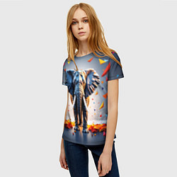 Футболка женская Геометрический слон и цветные полигоны, цвет: 3D-принт — фото 2