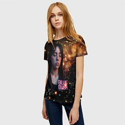 Футболка женская Билли Айлиш с блестками на фоне, цвет: 3D-принт — фото 2