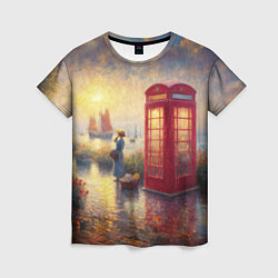Футболка женская Женщина у телефонной будки на набережной, цвет: 3D-принт