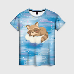 Футболка женская Милый енот спит на облаке, цвет: 3D-принт