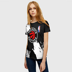 Футболка женская Торонто Рэпторс - черно белые брызги, цвет: 3D-принт — фото 2