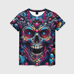 Футболка женская Colorful cyber skull - pattern, цвет: 3D-принт
