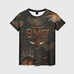 Футболка женская Объемные буквы ВМФ и якорь, цвет: 3D-принт