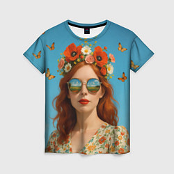 Футболка женская Девушка в очках, цвет: 3D-принт