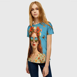 Футболка женская Девушка в очках, цвет: 3D-принт — фото 2
