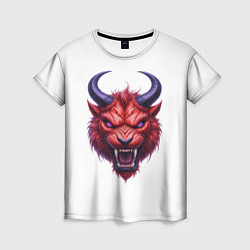 Футболка женская Голова злого красного существа с фиолетовыми глаза, цвет: 3D-принт