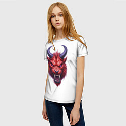 Футболка женская Голова злого красного существа с фиолетовыми глаза, цвет: 3D-принт — фото 2