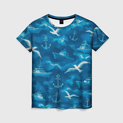 Футболка женская Морской камуфляж акварелью, цвет: 3D-принт