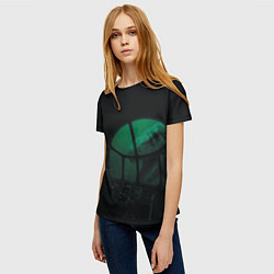 Футболка женская Нападение Тилозавра на девушку в батискафе ужасы, цвет: 3D-принт — фото 2