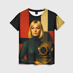 Футболка женская Девушка с водолазным шлемом ретрофутуризм поп-арт, цвет: 3D-принт