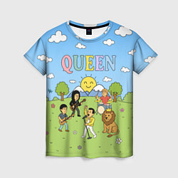 Футболка женская Queen мультяшный стиль на поляне, цвет: 3D-принт