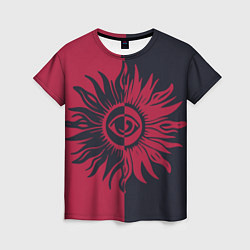 Женская футболка Солнце красно-синее