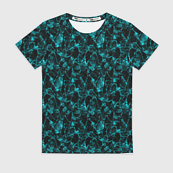 Футболка женская Голубой с черным абстрактный узор, цвет: 3D-принт