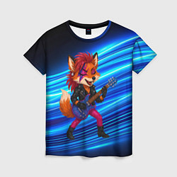 Футболка женская Лиса в косухе и гитарой - рок звезда, цвет: 3D-принт