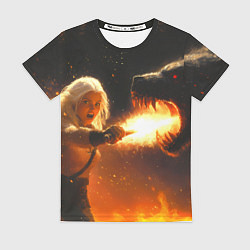 Футболка женская Цири сражается с монстром медведем, цвет: 3D-принт