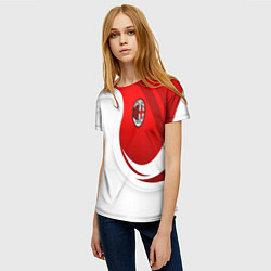 Футболка женская ФК Милан - белый и красный, цвет: 3D-принт — фото 2