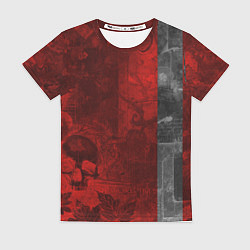 Футболка женская Багровый гранж с черепом, цвет: 3D-принт