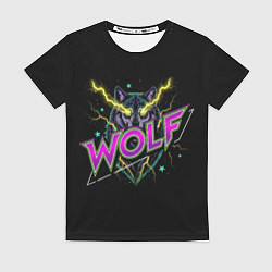 Футболка женская Голова волка со светящимися желтыми глазами, цвет: 3D-принт