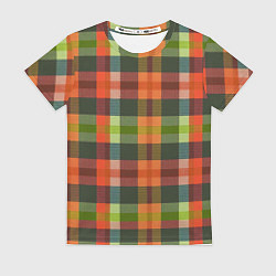 Футболка женская Красно-зелёная клетка с текстурой ткани, цвет: 3D-принт
