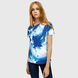 Футболка женская Бело-синий абстракция морская волна, цвет: 3D-принт — фото 2