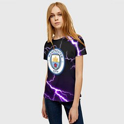 Футболка женская Манчестер молнии шторм неон, цвет: 3D-принт — фото 2