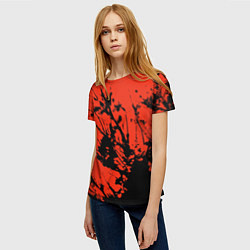 Футболка женская Взрыв чёрной краски на красно-оранжевом, цвет: 3D-принт — фото 2