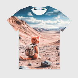 Футболка женская Котёнок путешественник в пустыне, цвет: 3D-принт