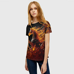 Футболка женская Оранжево желтая лошадь созданная из янтаря, цвет: 3D-принт — фото 2