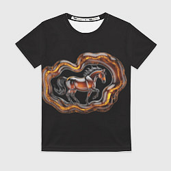 Футболка женская Стилизованная бегущая янтарная лошадь, цвет: 3D-принт
