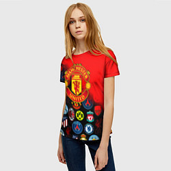 Футболка женская Манчестер Юнайтед логотипы команд, цвет: 3D-принт — фото 2