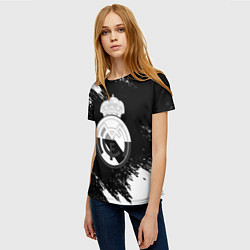 Футболка женская Реал Мадрид черно белые краски, цвет: 3D-принт — фото 2