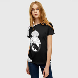 Футболка женская Реал Мадрид черно белые краски, цвет: 3D-принт — фото 2