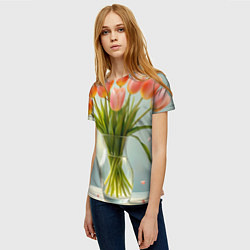 Футболка женская Нежно-розовые тюльпаны в лучах весны, цвет: 3D-принт — фото 2