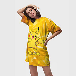 Футболка женская длинная Pikachu, цвет: 3D-принт — фото 2