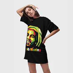 Футболка женская длинная Bob Marley Smile, цвет: 3D-принт — фото 2